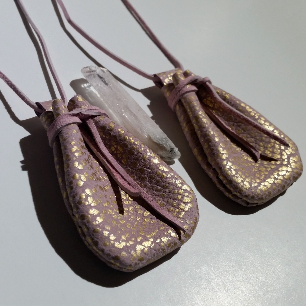 Pouch Necklace ~ Leather & Suede ~ Crystal Pouch